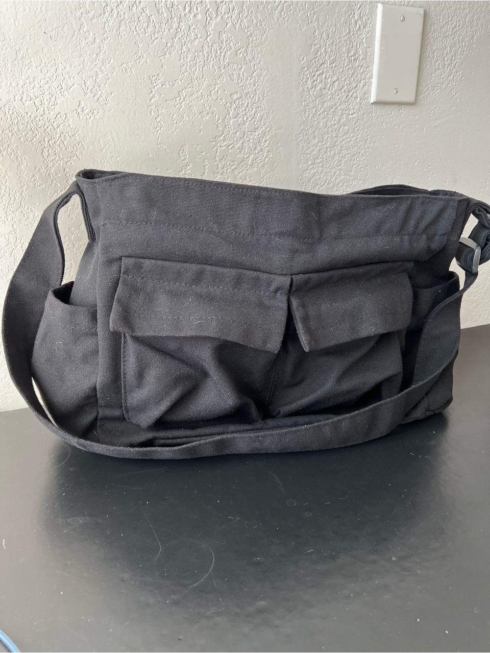 Black Canvas Messenger Shoulder Hobo Bag *READ*
